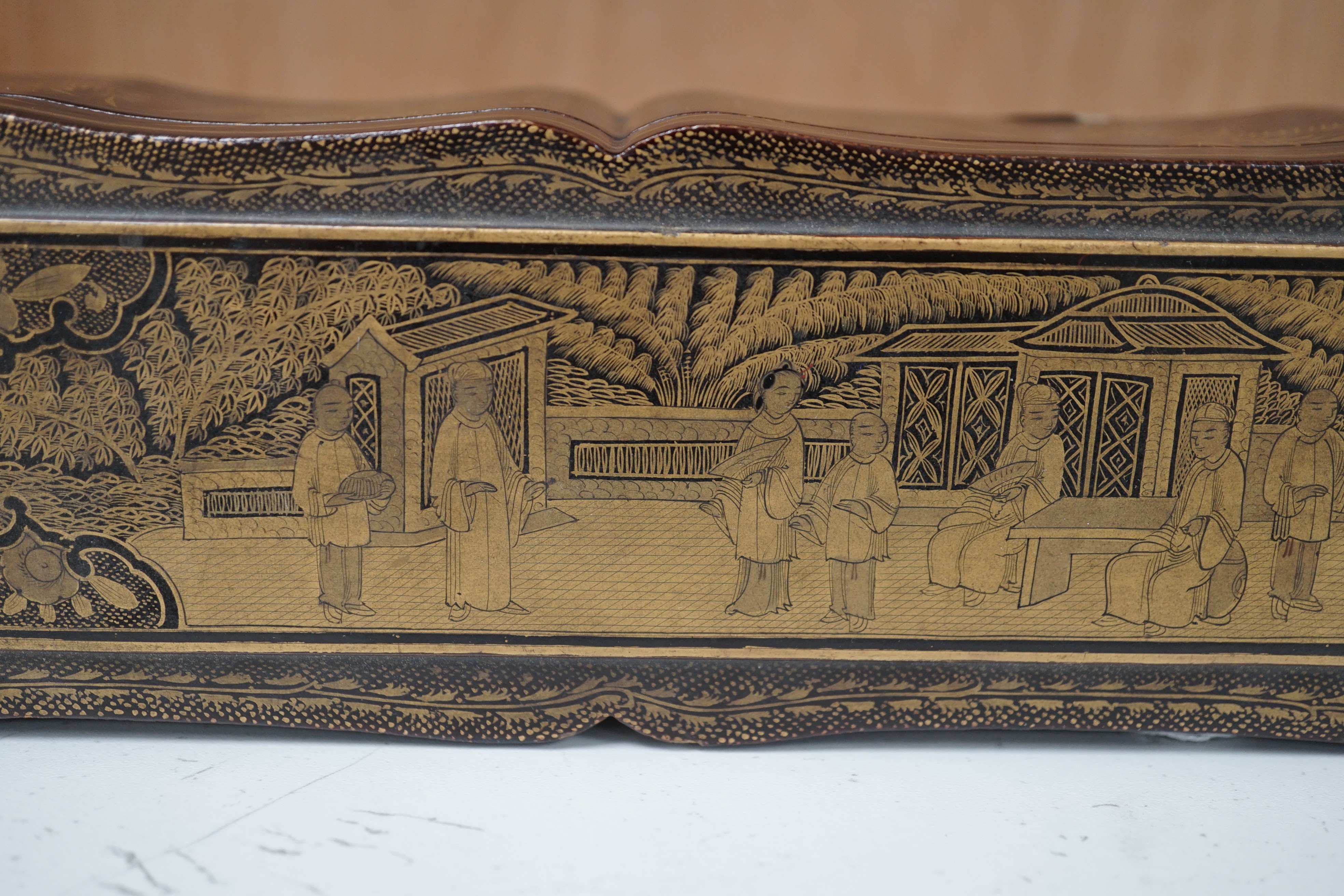 A 19th century Chinese export lacquer fan case, 40.5cm